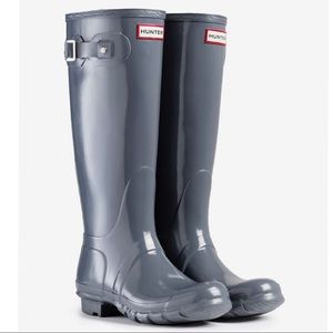 Hunter Original Tall Gloss Dark Gray Rain Boot EUC